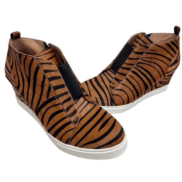 Linea Paolo Wedge‎ Sneaker Size 8 Real Calf Hair Leather Fashion Zebra Print NEW - Picture 6 of 11